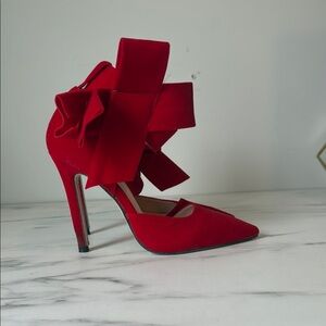 Elegant Red velvet Bow High Heels